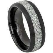 Mens Meteorite Tungsten Ring, Dome Black Tungsten Wedding with Imitation Meteorite Inlay JATN624Ns11.5